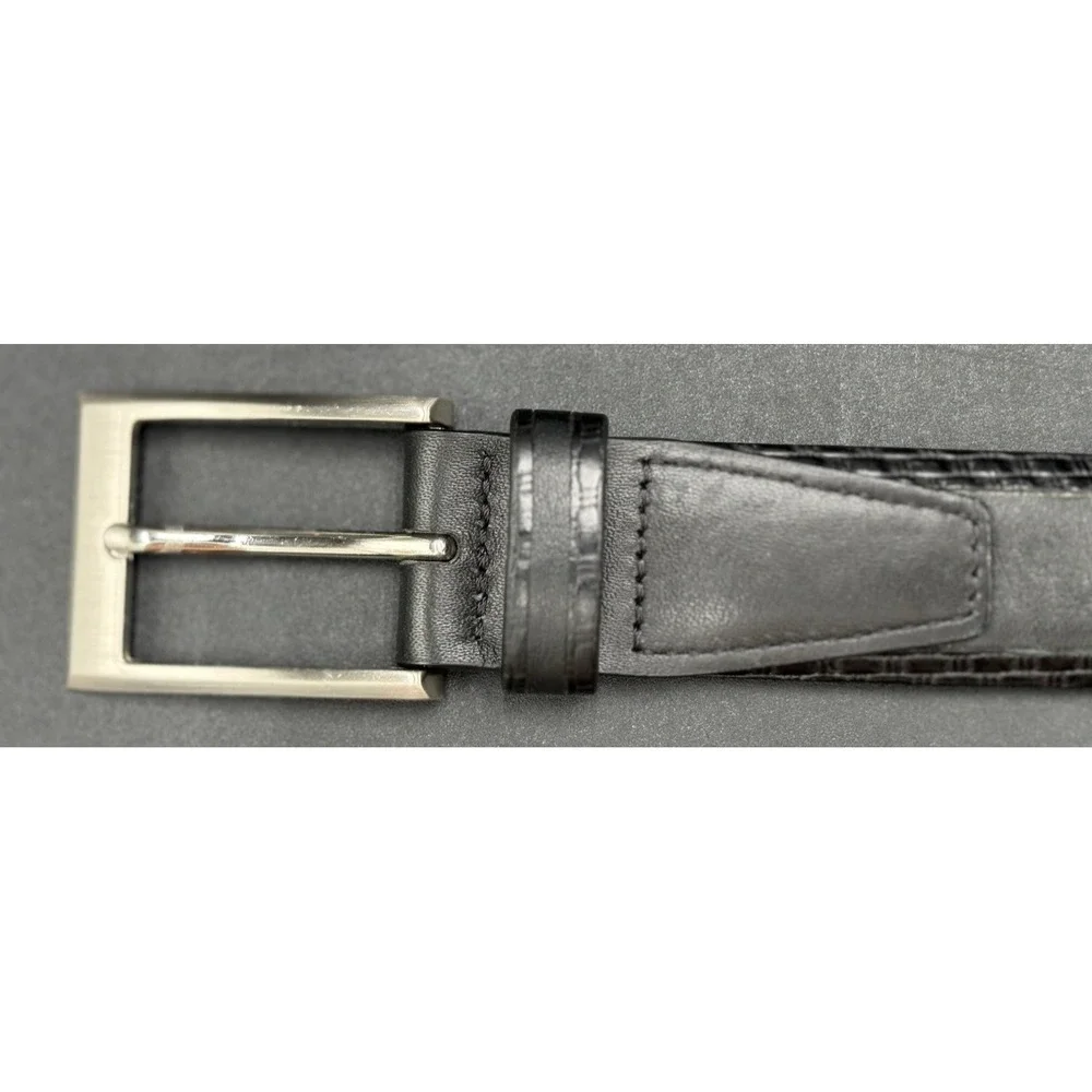 Trafalgar Men's Belt Cortina 36/90 Black Genuine Leather Silver Buckle GUC